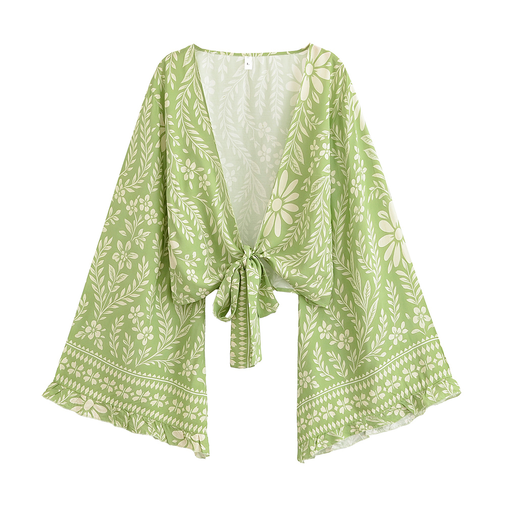 Boho Queens femmes sauvage Floral plage été 2025 court Kimono volants manches évasées rayonne vacances bohème Bikini Boho couvertures