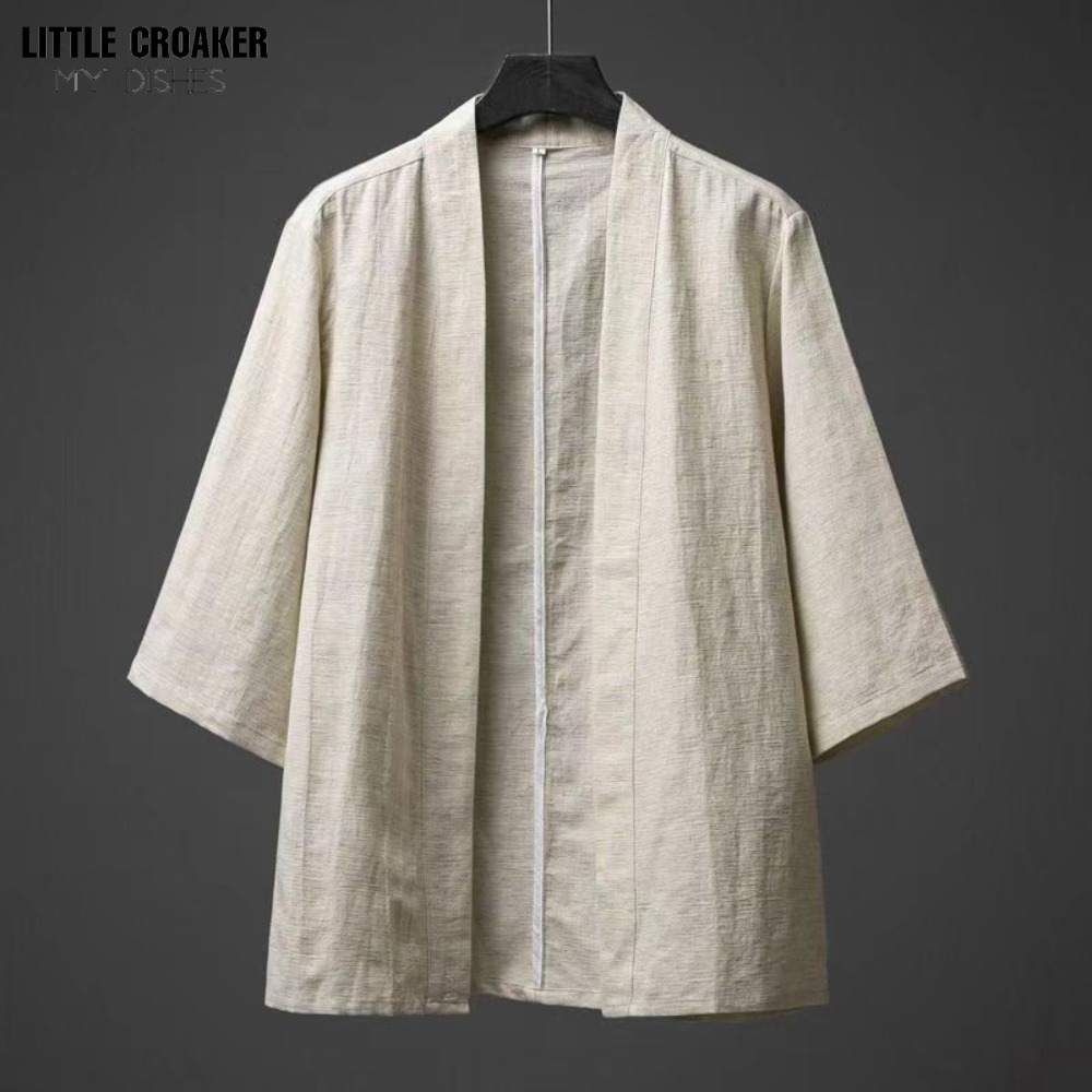 Peignoir en coton et lin pour hommes, cardigan kimono, vêtements asiatiques fins, style japonais, entrée