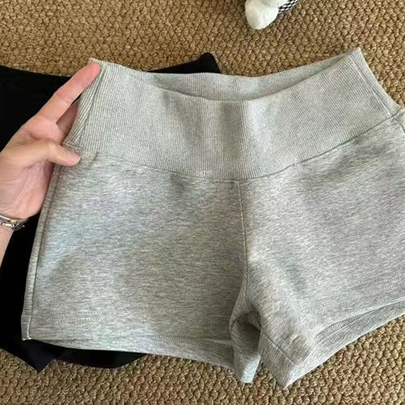 Shorts gris sportifs taille basse coupe droite pour femme – Pantalon décontracté d'été avec cordon de serrage – Hot Pants tendance
