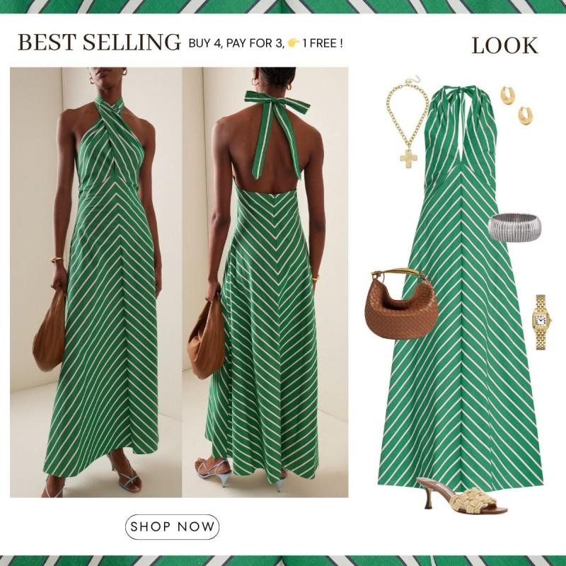 Robe mi-longue d'été pour femmes, Sexy, sans manches, col monté, imprimé rayé, tenue de vacances, style bohème, 2025