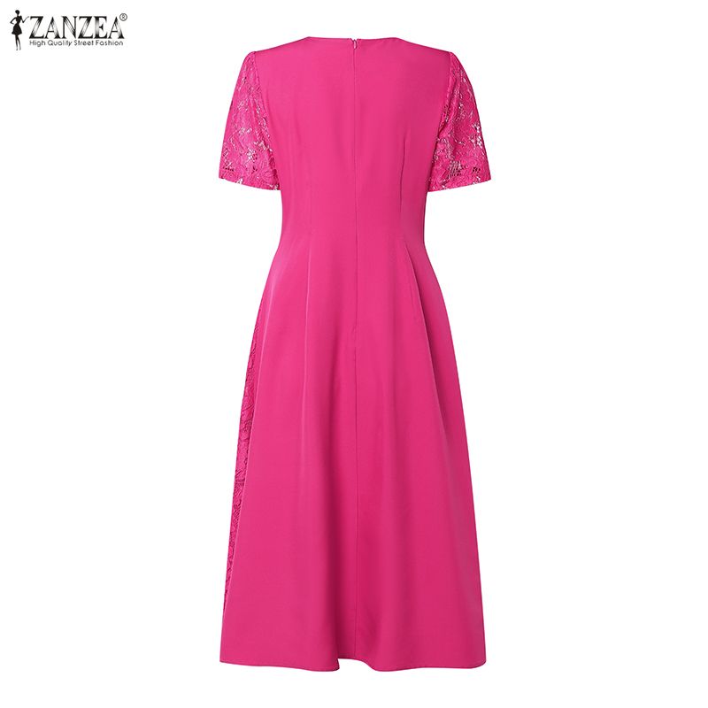 Robes de soirée brodées élégantes pour femmes ZANZEA – Robe d'été en dentelle patchwork élégante à manches courtes et découpes, idéale pour le travail ou les loisirs 2026