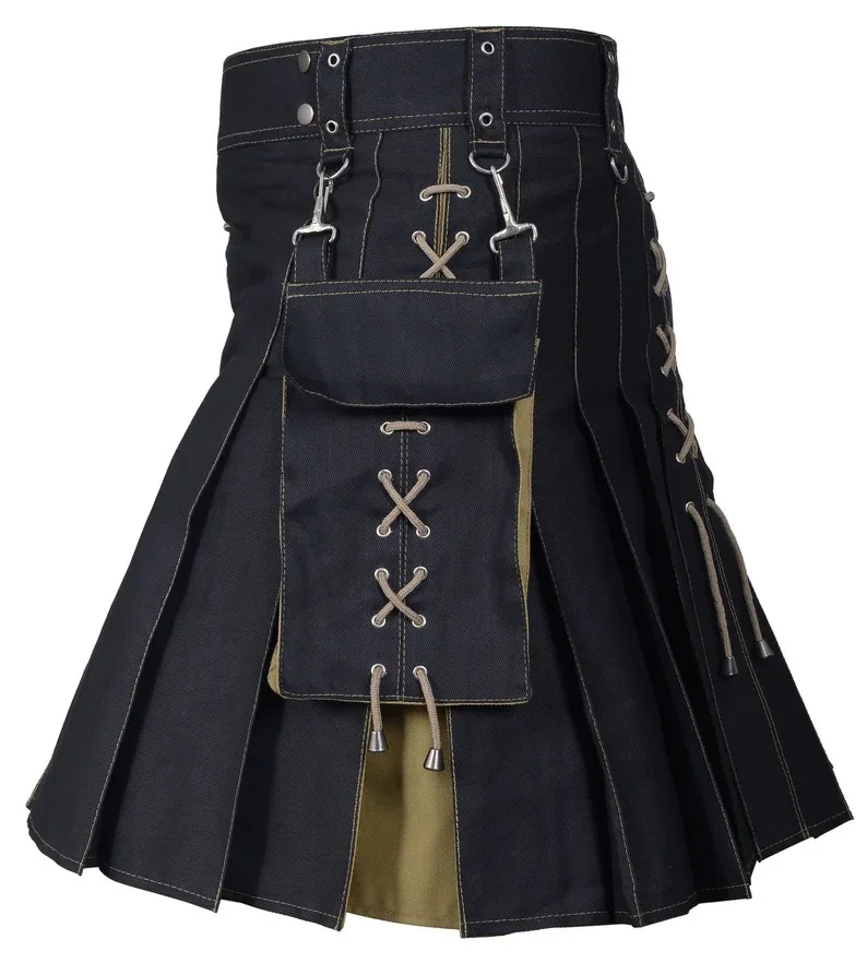 Kilt écossais traditionnel pour homme, plissé, avec sangles à boucles et poches cargo
