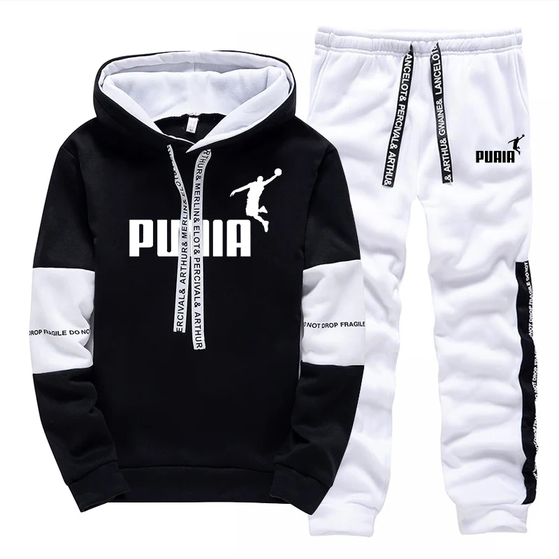 Ventes Flash : Ensemble de Survêtement Décontracté pour Homme – Sweat à Capuche et Pantalon de Jogging Sport Quotidien – Vêtements Classiques Noir et Blanc