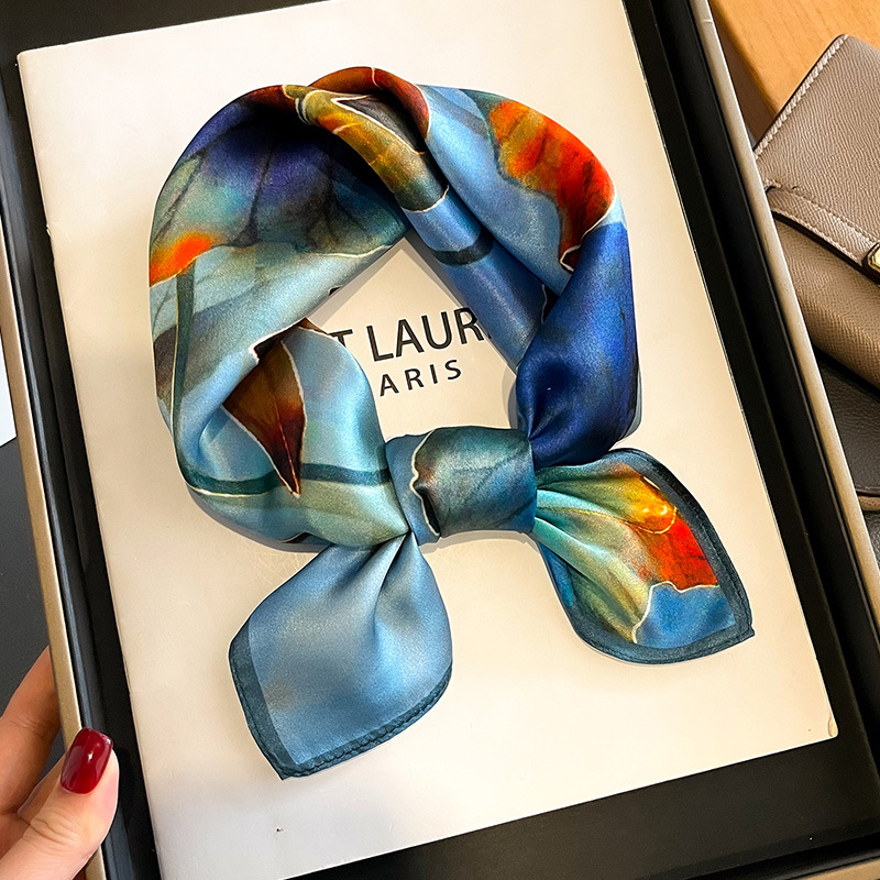 Foulard carré en soie à motifs floraux pour femme, Hijab, Bandeaux pour cheveux, Foulard de cou, Châle en satin, Bandeau ruban, Bandana de mode pour le cou