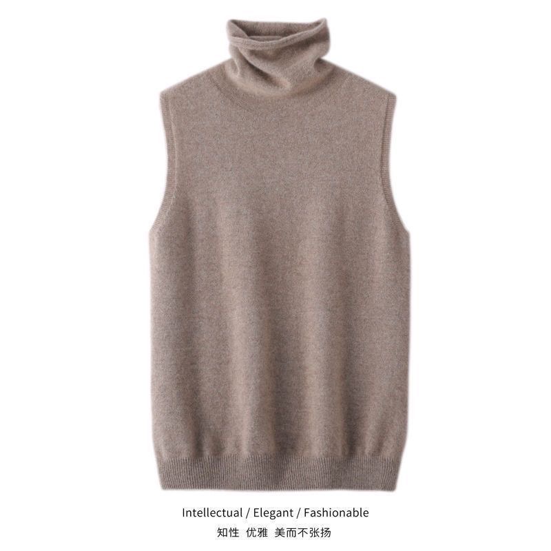 Pulls sans manches en laine mérinos 100% pour femmes, col roulé, gilet en laine, vêtements en tricot, mode printemps/automne/hiver, hauts de style gilet.