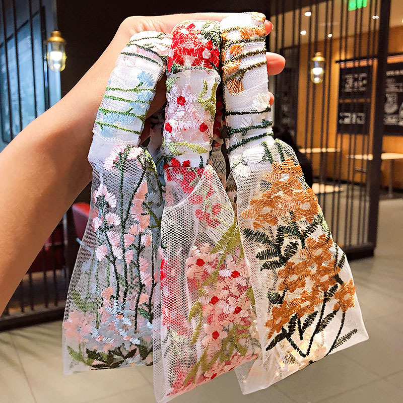 Serre-têtes élastiques pour femmes, brodés de dentelle florale, en mousseline, avec nœuds croisés, accessoires pour cheveux