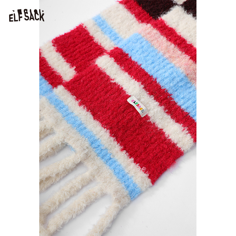 ELFSACK 2025 hiver nouveautés mignon décontracté Preppy doux rayure écharpe en peluche pour les femmes