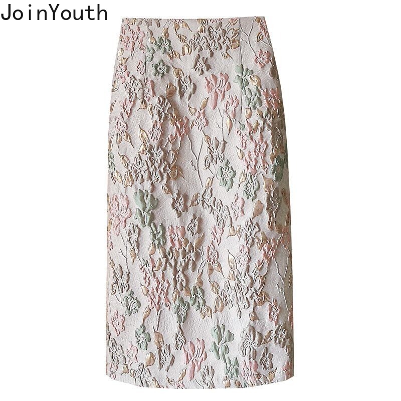 Jupes florales pour femmes coréen Jupe 2025 Faldas Mujer De Moda taille haute a-ligne mode Saia fendu moulante tempérament Jupe