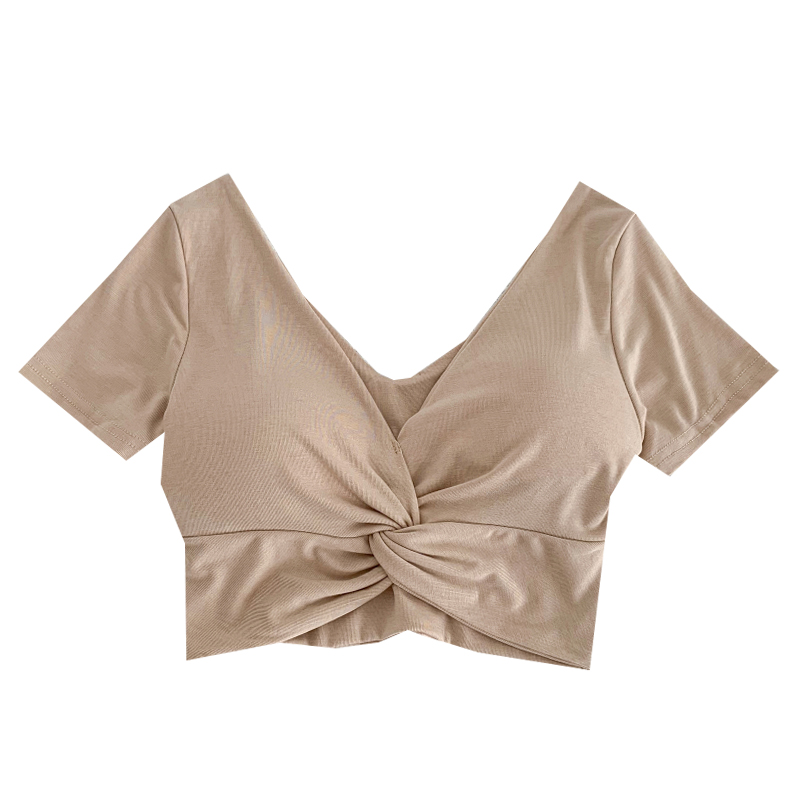 T-shirt court basique à manches courtes pour femmes, haut Kawaii, soutien-gorge intégré, haut sexy Harajuku, mode coréenne