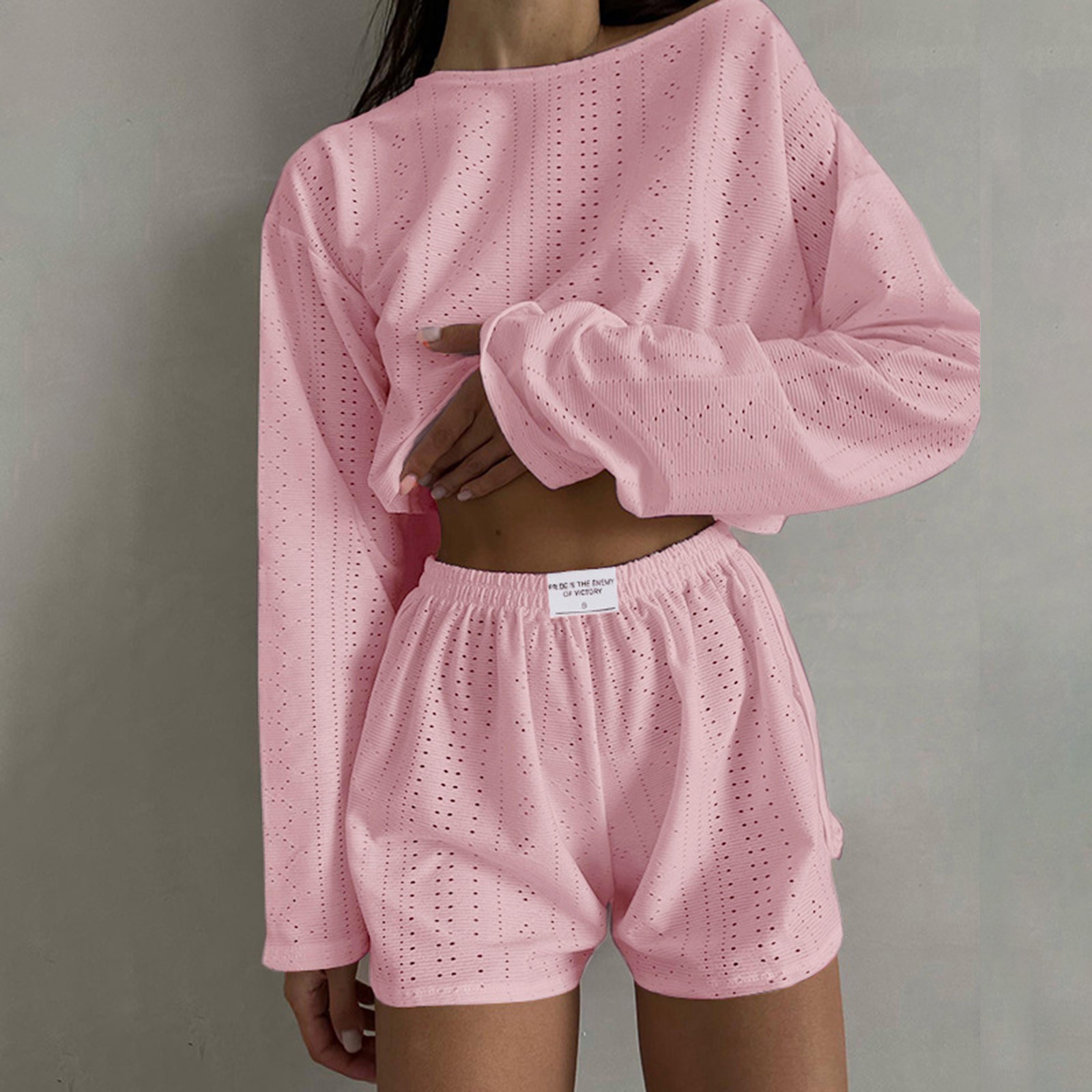 Ensemble short et short de bain à manches longues et col rond pour femmes, tenues décontractées, mode estivale, 2 pièces