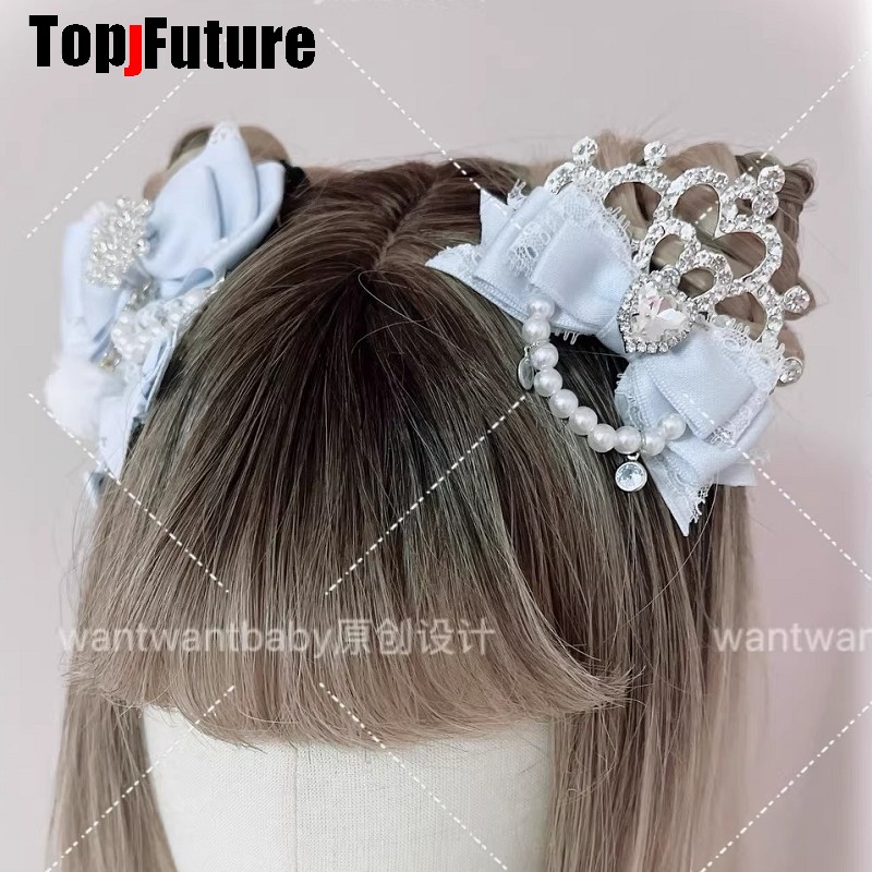 Ji System Subculture Imitation Rabbit Harajuku Goth Love Pearl Fluffy Lolita Steampunk Y2K Girl Women Hair Accessory Scarf