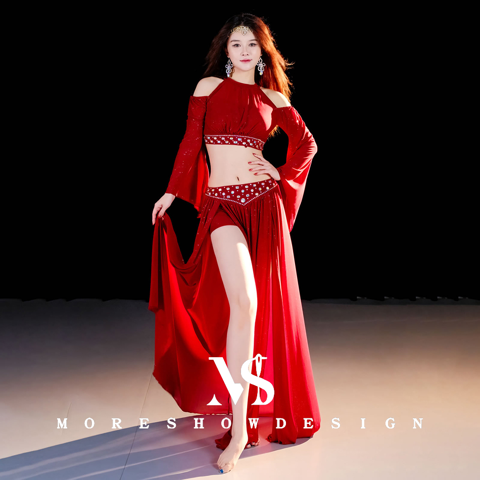 Costumes de danse du ventre pour femmes, haut + jupe, manches longues, vêtements de danse, ensemble de vêtements d'entraînement, tenues de danse