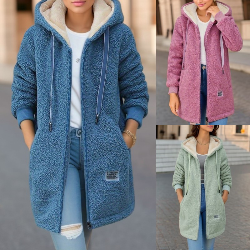 Manteau d'hiver à capuche pour femme, sweat-shirt épais doublé de polaire, cardigan, veste en laine d'agneau, nouveau style tendance pour l'hiver