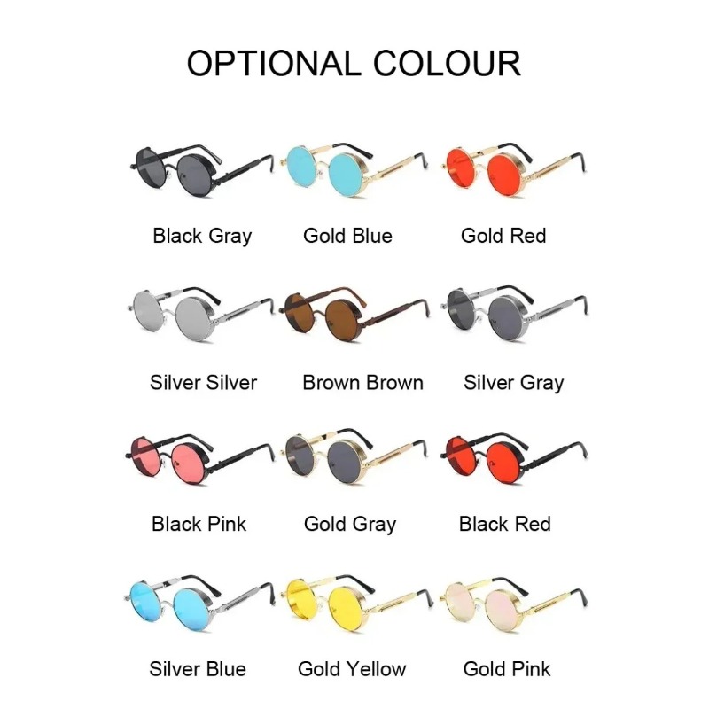 Lunettes de soleil gothiques steampunk unisexes, de luxe, de haute qualité, pour hommes et femmes, monture ronde en métal rétro, lunettes de soleil UV400