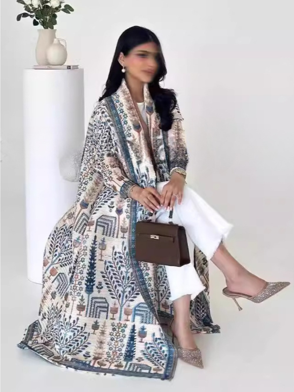 Robe musulmane ouverte Abaya pour femmes, Maxi, plissée, extensible, Cardigan, imprimé marocain, dubaï, Kaftan, Islam, Jalabiya