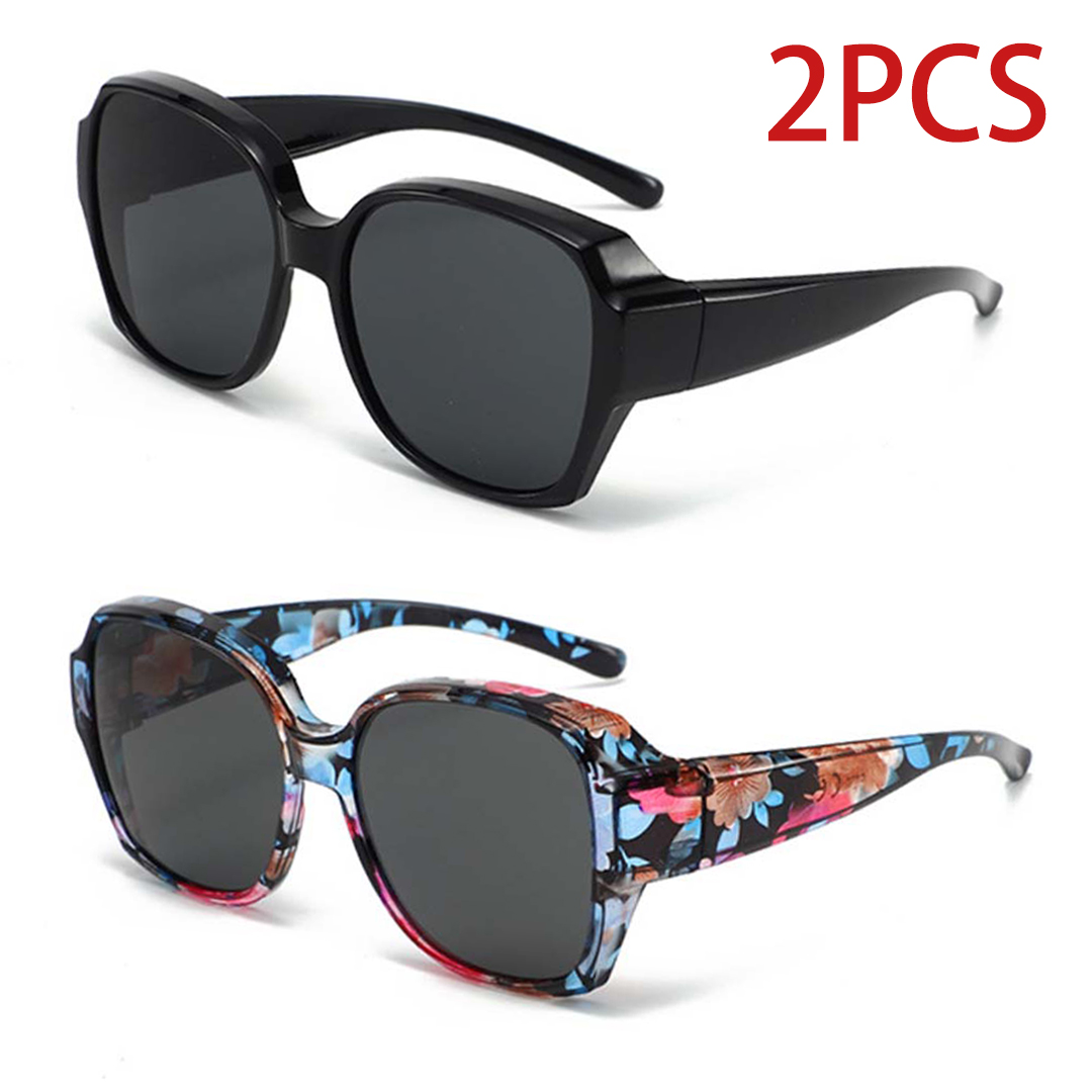Lunettes de soleil tendance à porter sur les lunettes de vue – Hommes Femmes Vintage Anti-éblouissement Protection UV400 Lunettes carrées à porter sur les lunettes de vue pour la conduite 2 pièces