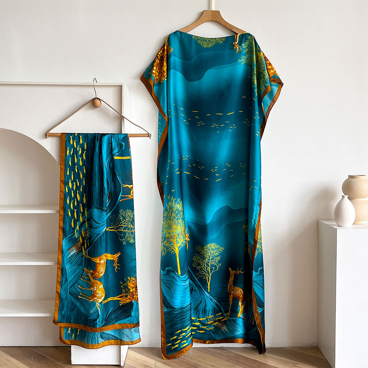 Châle long pour femme, style Dubaï, design MUMU, en soie douce, accessoire de robe de plage estivale, coupe ample, Abaya africaine MOOMOO
