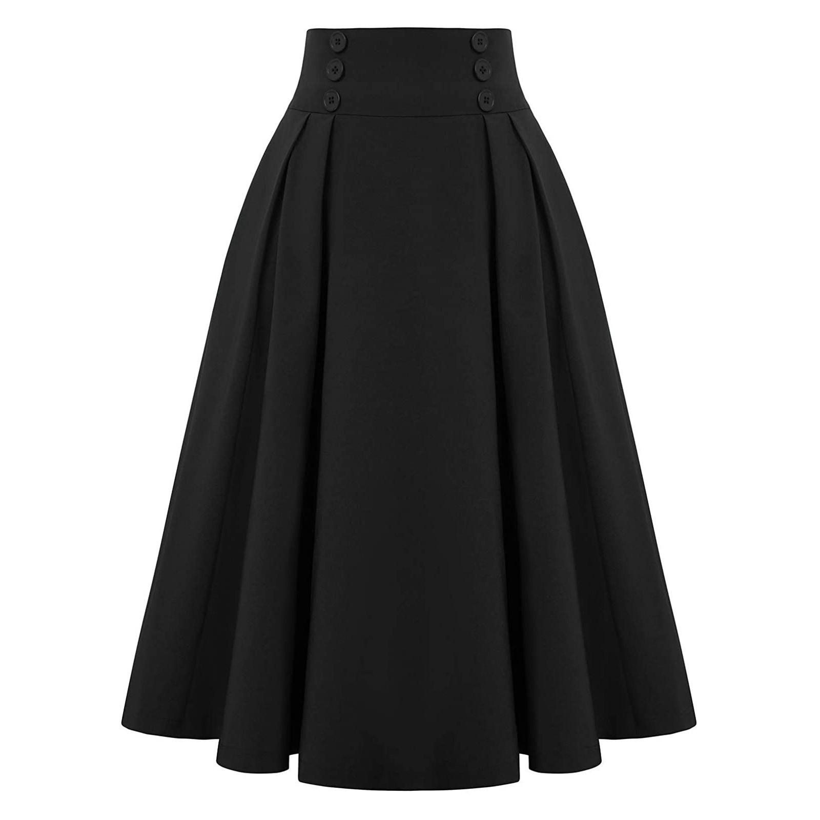Jupe longue plissée évasée taille haute style rétro années 50 Hepburn pour femme, avec double rangée de boutons, coupe trapèze, élégante pour les soirées