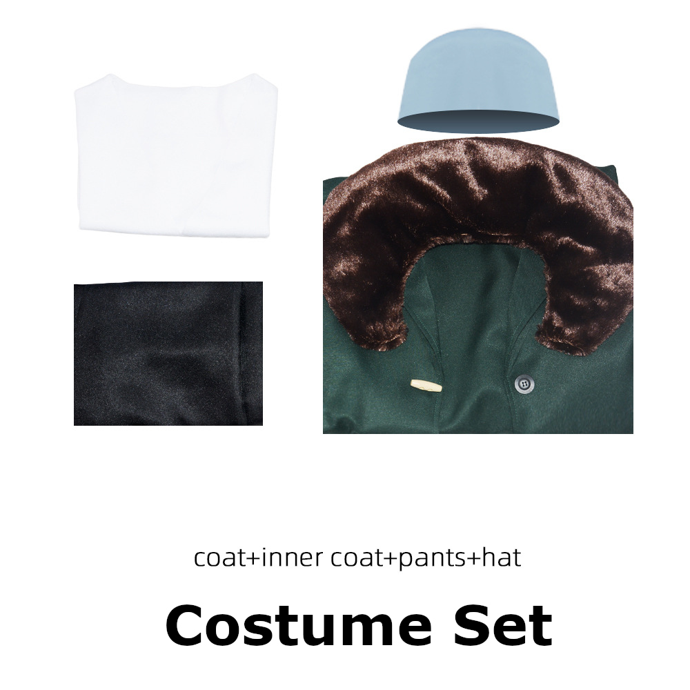 Costume de Cosplay Kuzan, tenue Aokiji avec chapeau, Trench-Coat vert long avec col en fourrure, Costume de carnaval d'halloween