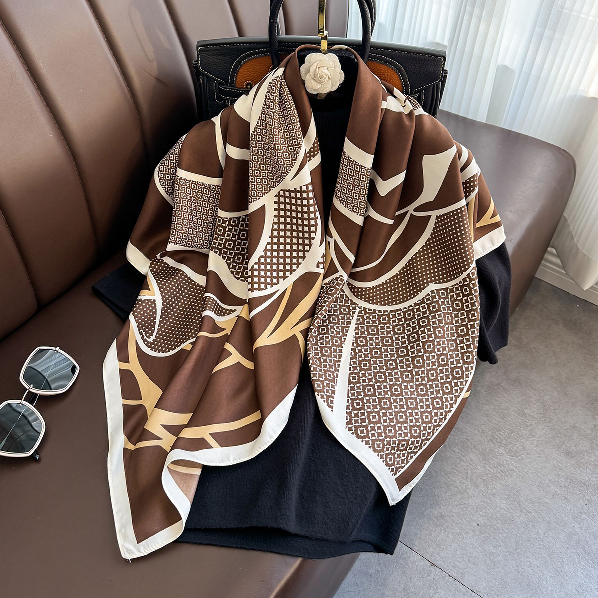 Nouveau 90 cm imprimé grand foulard carré femmes printemps et automne foulards sergé foulard en soie châle femme HIjab luxe