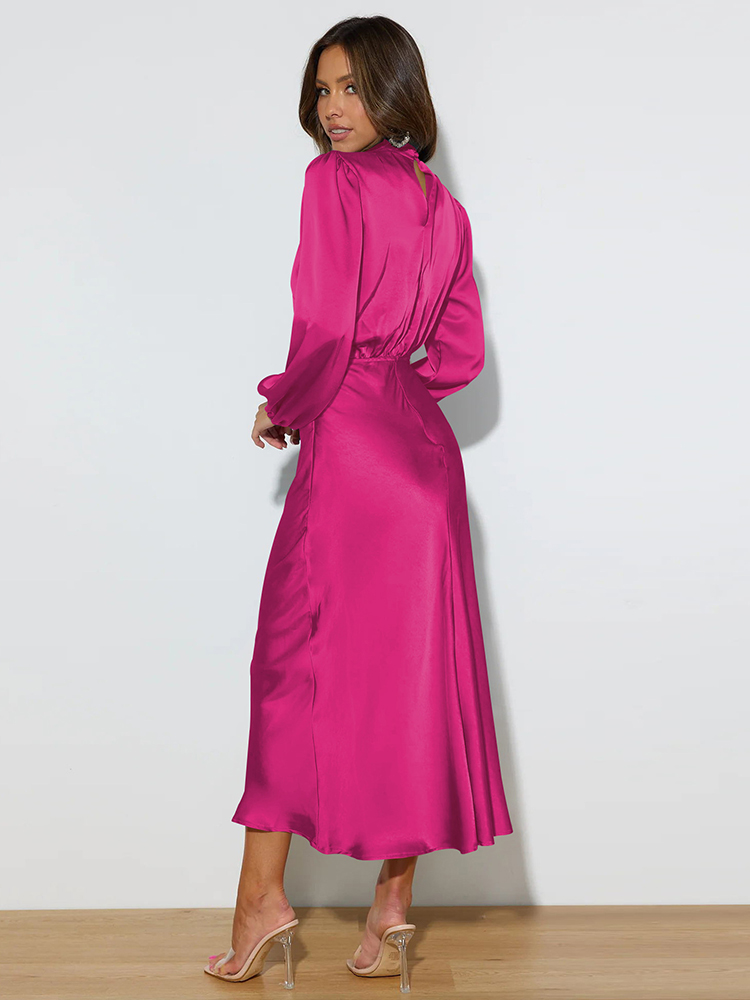 Robe de soirée en Satin à manches longues pour femmes, haut de gamme, élégante, vêtements de fête, robes de célébrités, nouvelle collection printemps été