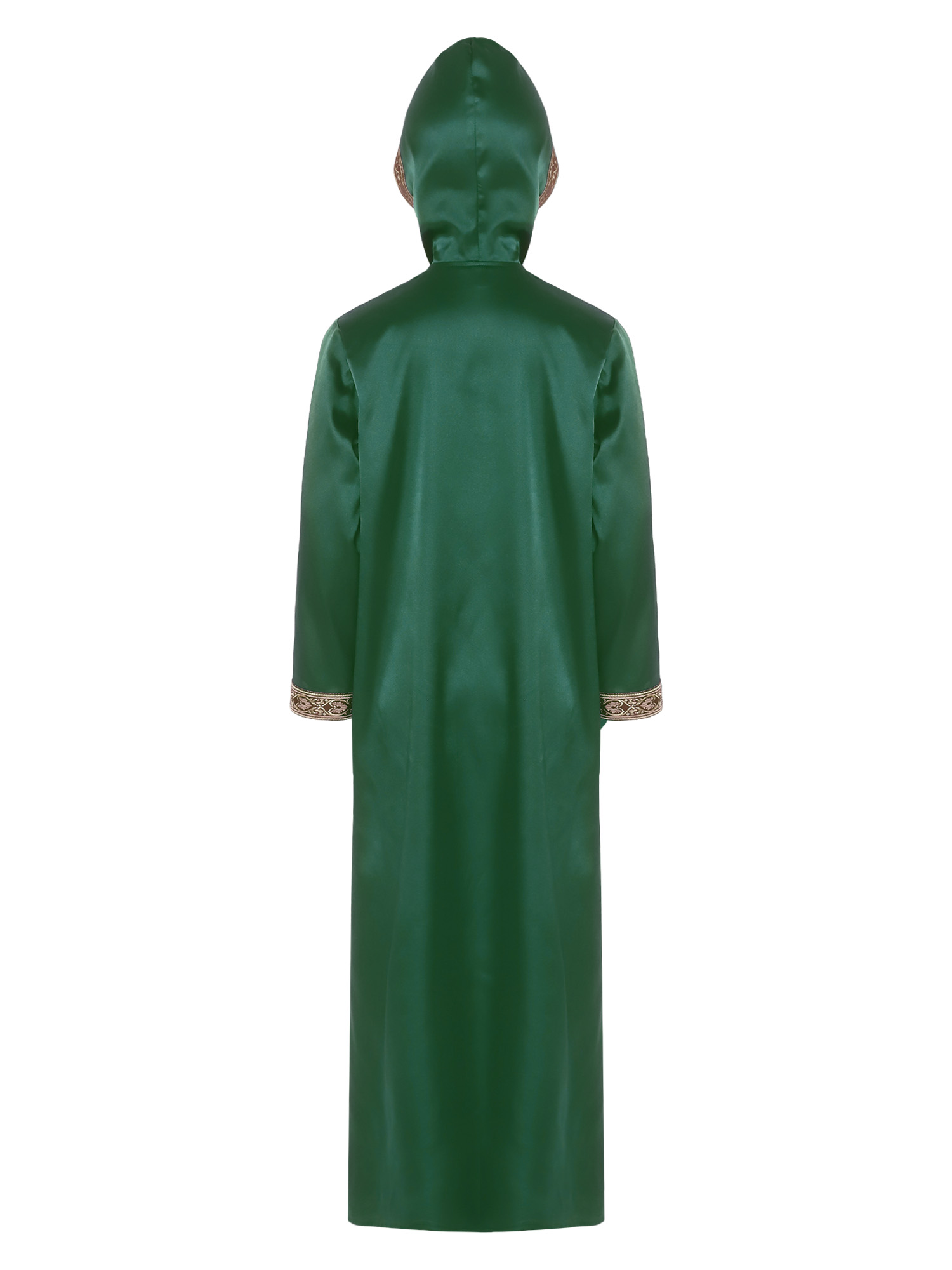 Robe arabe musulmane pour garçons, à capuche, manches longues, fermeture éclair, ruban tressé brodé doré, costume du Ramadan