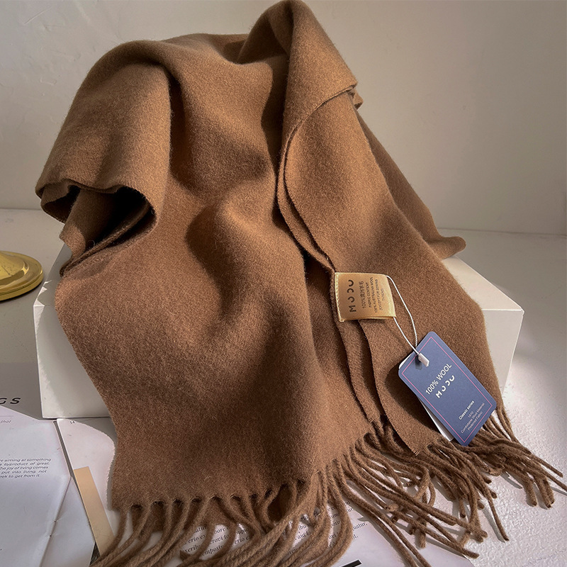 Mode 100% laine écharpe douce couleur unie écharpe pour les femmes polyvalent chaud hiver écharpe épaissir tricoté châle Simple gland foulards