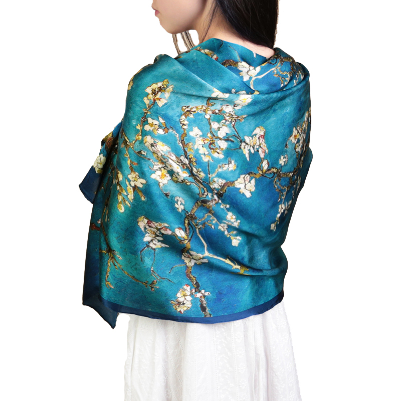 Foulards de printemps en soie pour femmes, imprimé numérique, châles de tournesol, Foulard de luxe de styliste, enveloppes Van Gogh, peinture à l'huile, Hijab