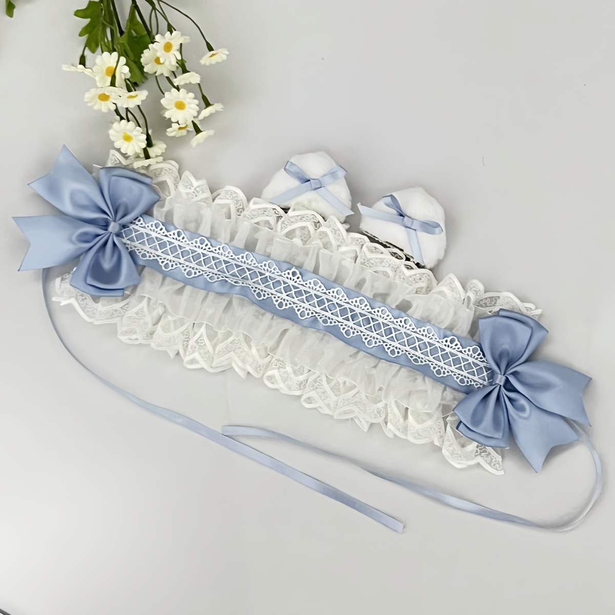 Anime peluche bête oreilles Lolita dentelle bandeau dentelle arc pince à cheveux ​ Coiffe de cosplay de femme de chambre à nœud doux