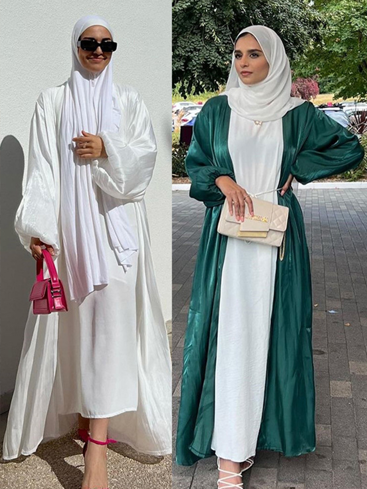 Abayas à manches bouffantes pour femmes musulmanes, robe musulmane Eid, caftan marocain Ramadan, Islam Cardigan, kimono arabe de Dubaï, robe longue modeste