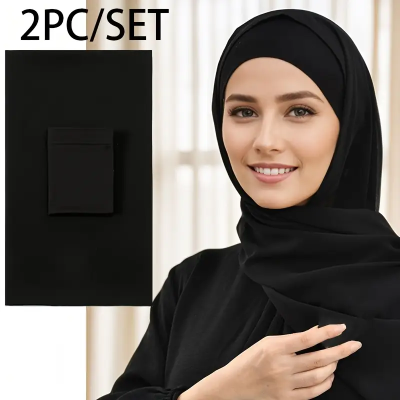 Ensemble de deux pièces, casquette intérieure Hijab en mousseline de soie à bulles séparées, châles et enveloppes islamiques, Bonnet Hijab, sous-écharpe, Foulard musulman