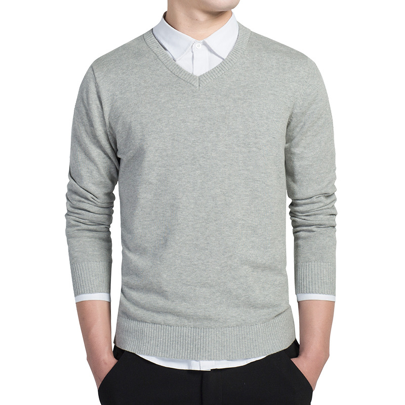 Pull Homme 2026 Automne Décontracté Col V Uni en Coton Tricoté Marque Vêtements Coupe Slim Pulls Masculins