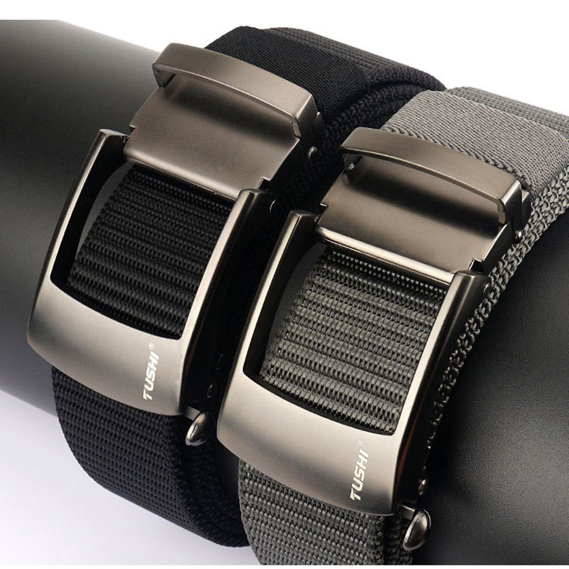 TUSHI – ceinture à boucle automatique en Nylon pour hommes, outillage d'extérieur, jean, couleur unie, toile, haute qualité, ceinture tactique décontractée