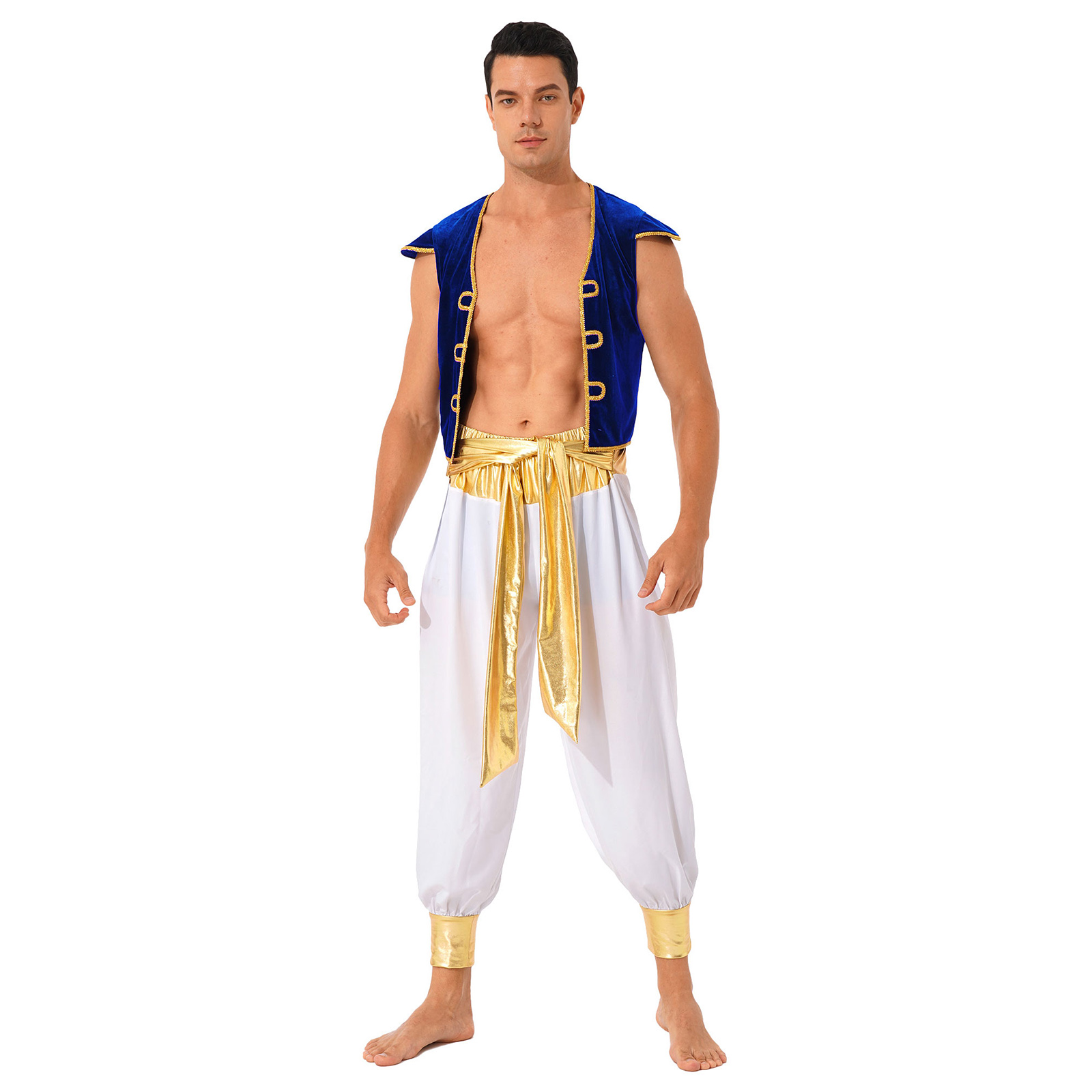 Costume de Prince arabe d'halloween pour hommes, tenue de fête à thème mythique Aladin, déguisement de Cosplay, gilet avec pantalon ceinturé