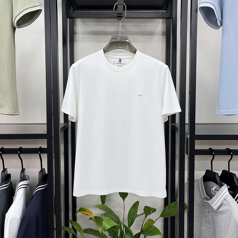 De luxe glace soie manches courtes col rond t-shirt marque mode triangle en Gaufrage homme été respirant décontracté haut de qualité Hauts