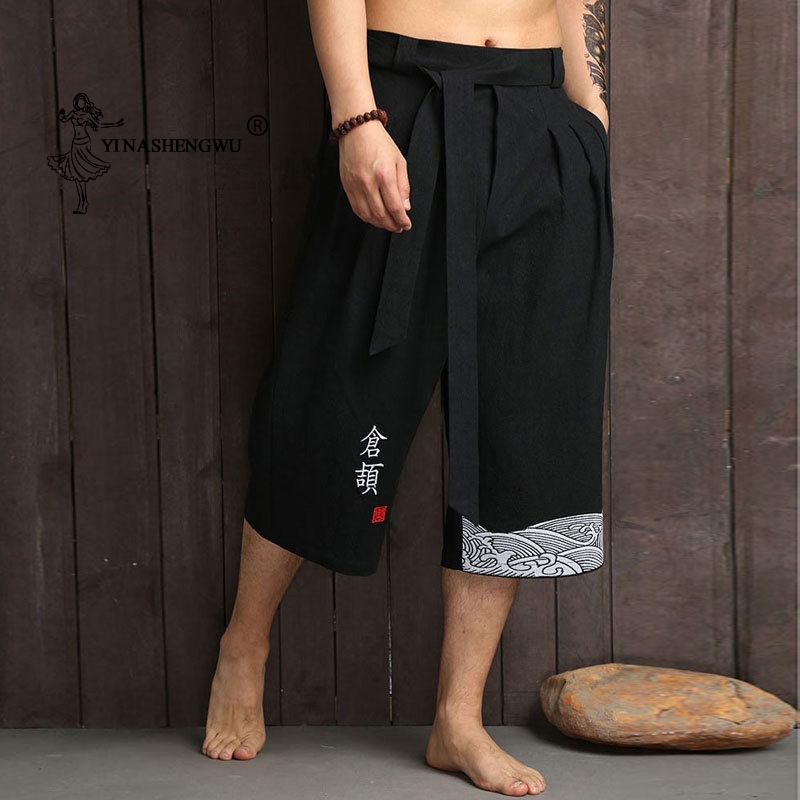 Pantalon traditionnel Kimono japonais pour hommes, court en lin, vêtements asiatiques, pantalon de bain, Style japonais, décontracté, ample, Yukata