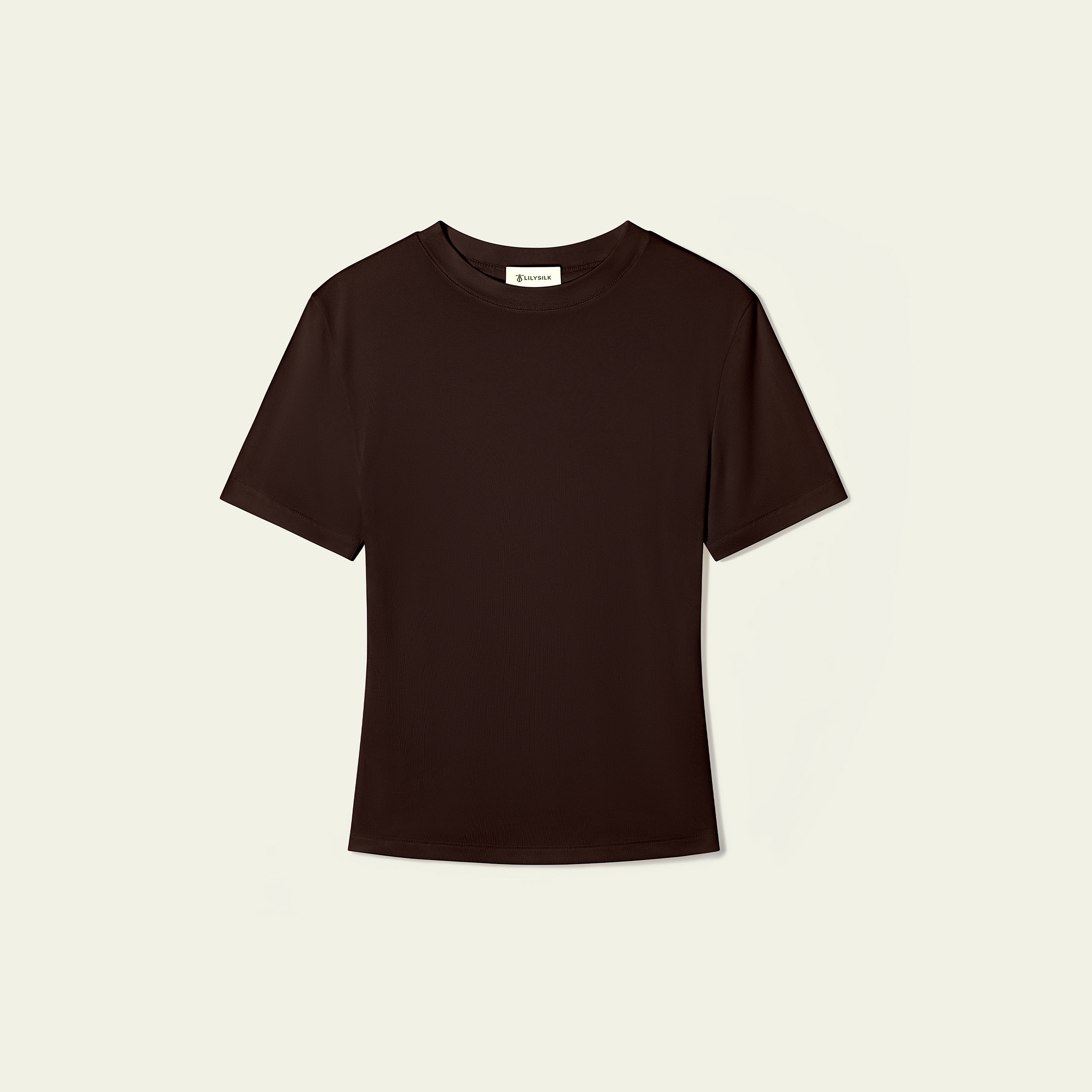 LILYSILK T-shirt ajusté en jersey de soie pour femme avec manches courtes et col rond
