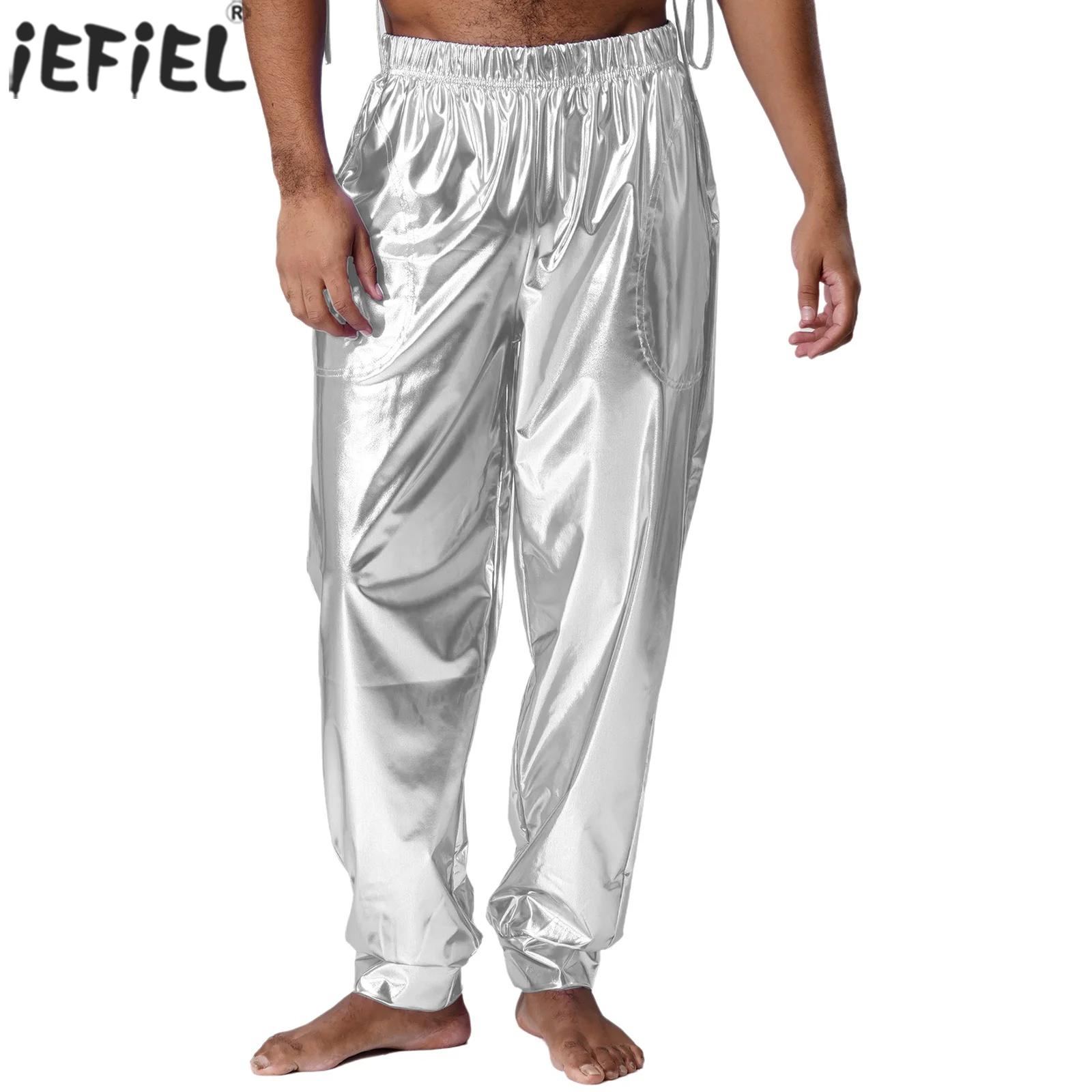 Pantalon Long métallique pour hommes, taille haute, Hip Hop, Hippies, Disco, danse de rue, Performance, fête, Club, Look haut, brillant