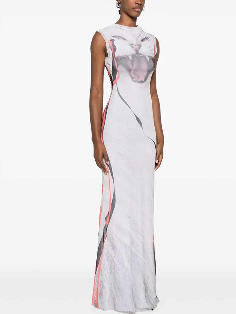 Débardeur Maxi robes pour femmes mode Sexy Streetwear Kitty imprimé sans manches col rond maigre longues robes Robe femme décontracté mince