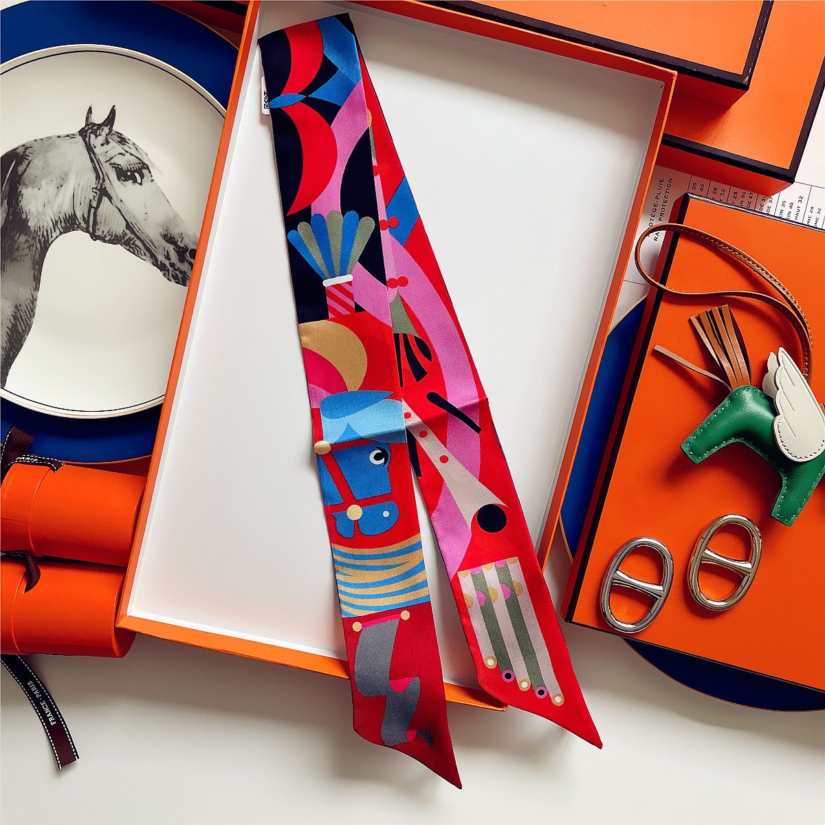 Écharpe imprimée cheval coloré, longue bande de ruban, Style coréen, accessoires multi-usage pour femmes, sac Bandana pour cheveux, vêtements de cou enveloppants, nouvelle collection