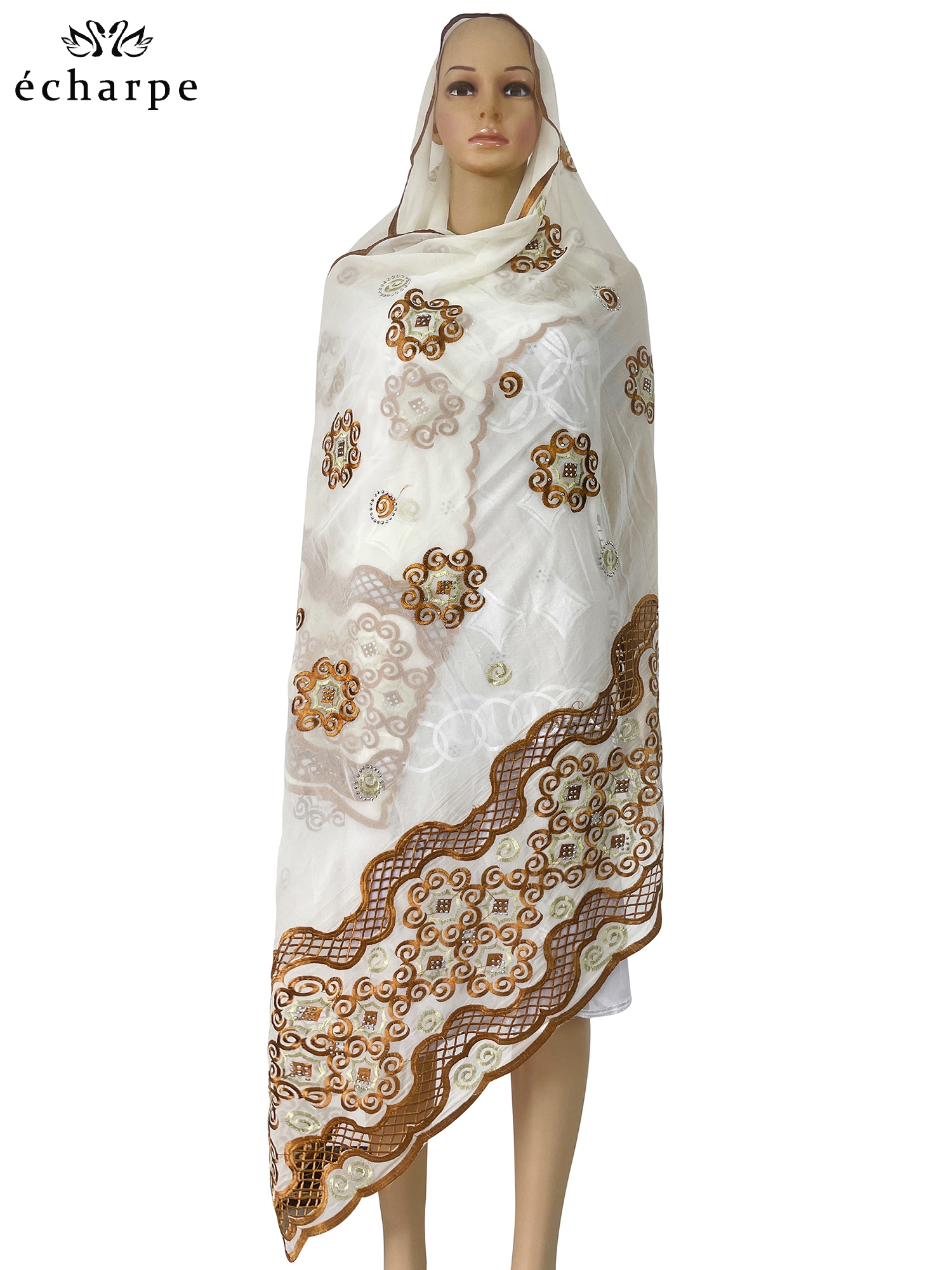 Écharpe Brodée en Coton pour Sauna Musulman Africain, Hijab de Ramadan Islamique, Châle de Prière de Dubaï, Nouveau Style