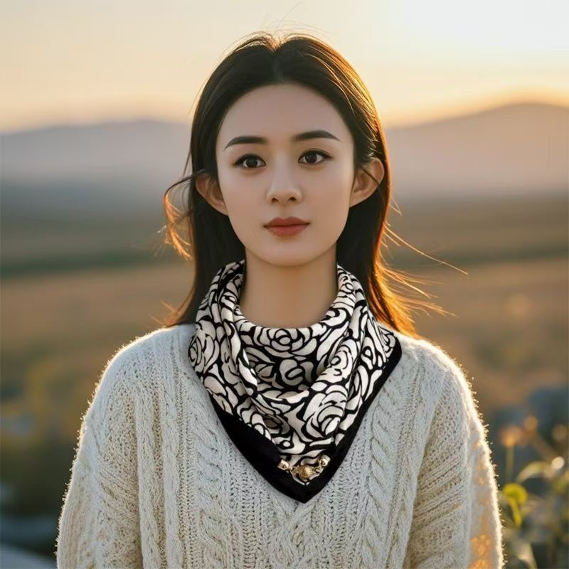 Écharpe de Protection du cou triangulaire magnétique pour femmes, Design de luxe, écharpe en coton et lin, écharpe de cou haut de gamme, Bandana printemps automne