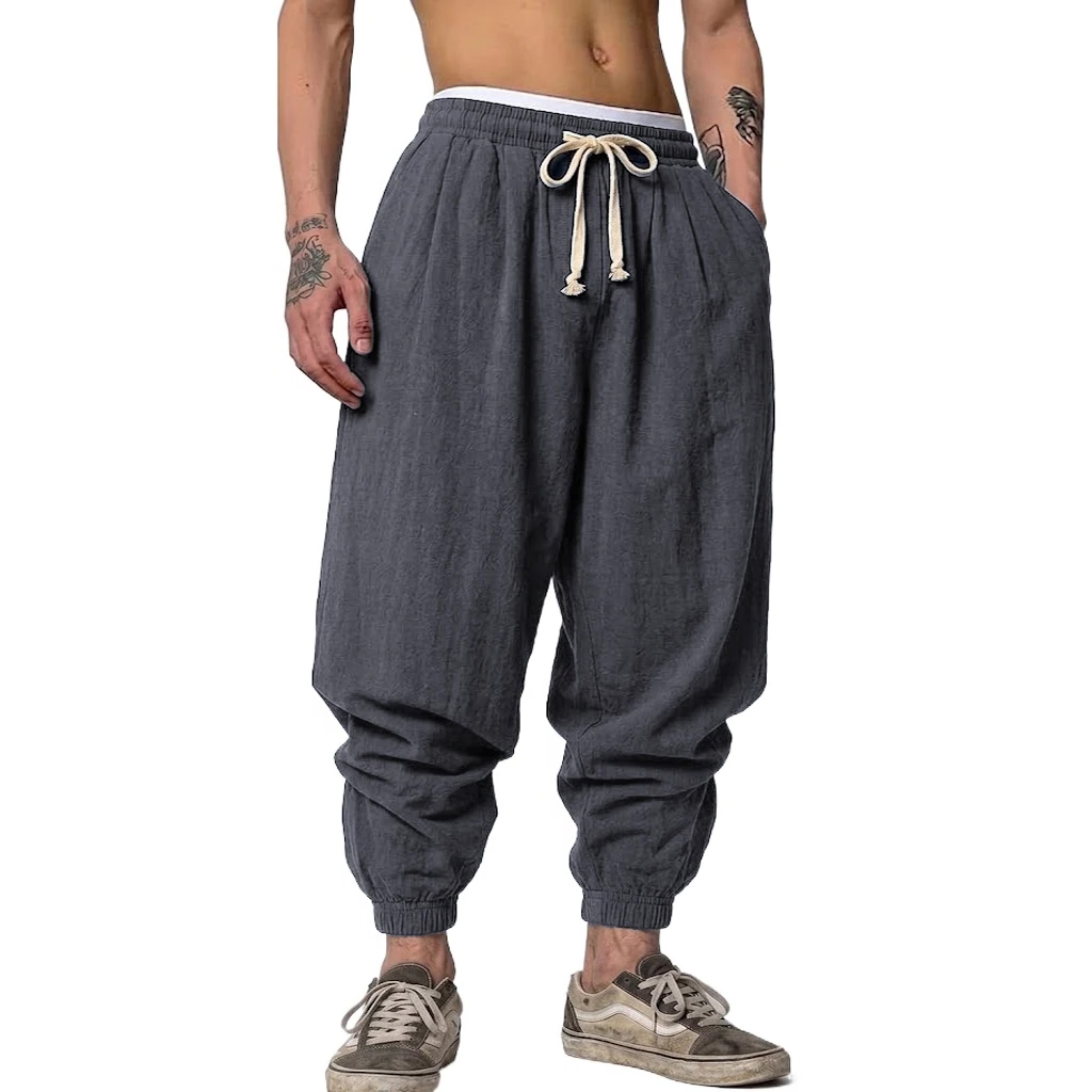 Pantalon Harem ample décontracté en coton et lin coréen pour homme, avec cordon de serrage, idéal pour le sport, le quotidien et le travail – Collection Printemps-Automne