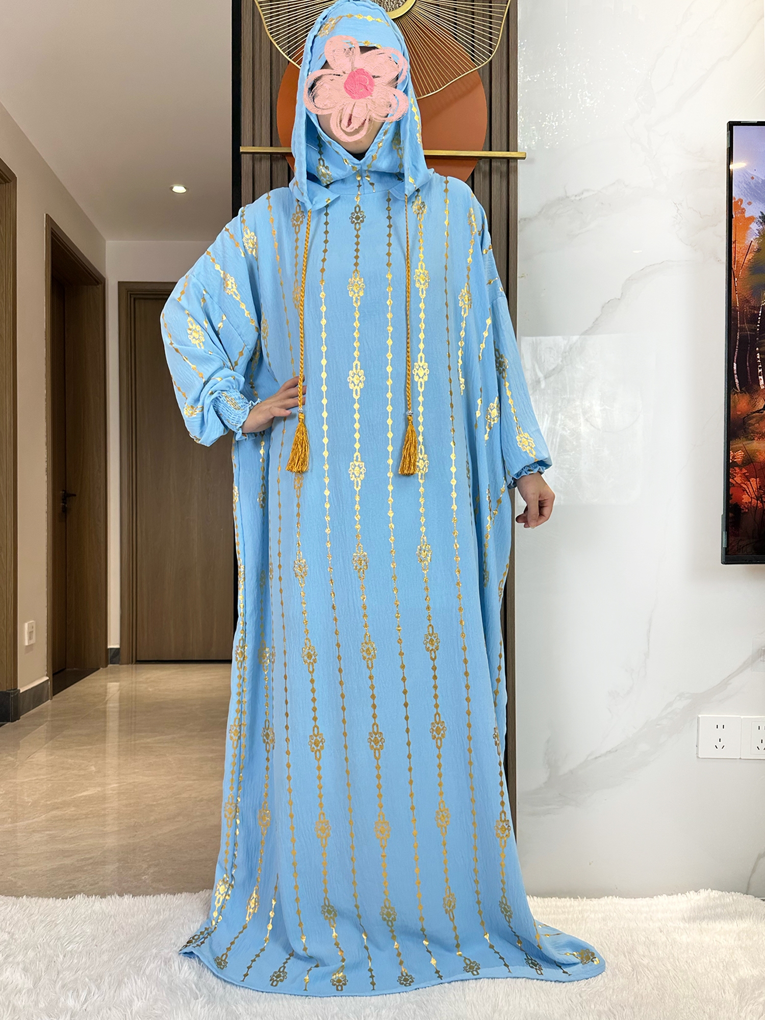 Nouveau coton Ramadan musulman deux chapeaux Abaya dubaï turquie Islam vêtements de prière or poussière robe Islam femmes robe caftan