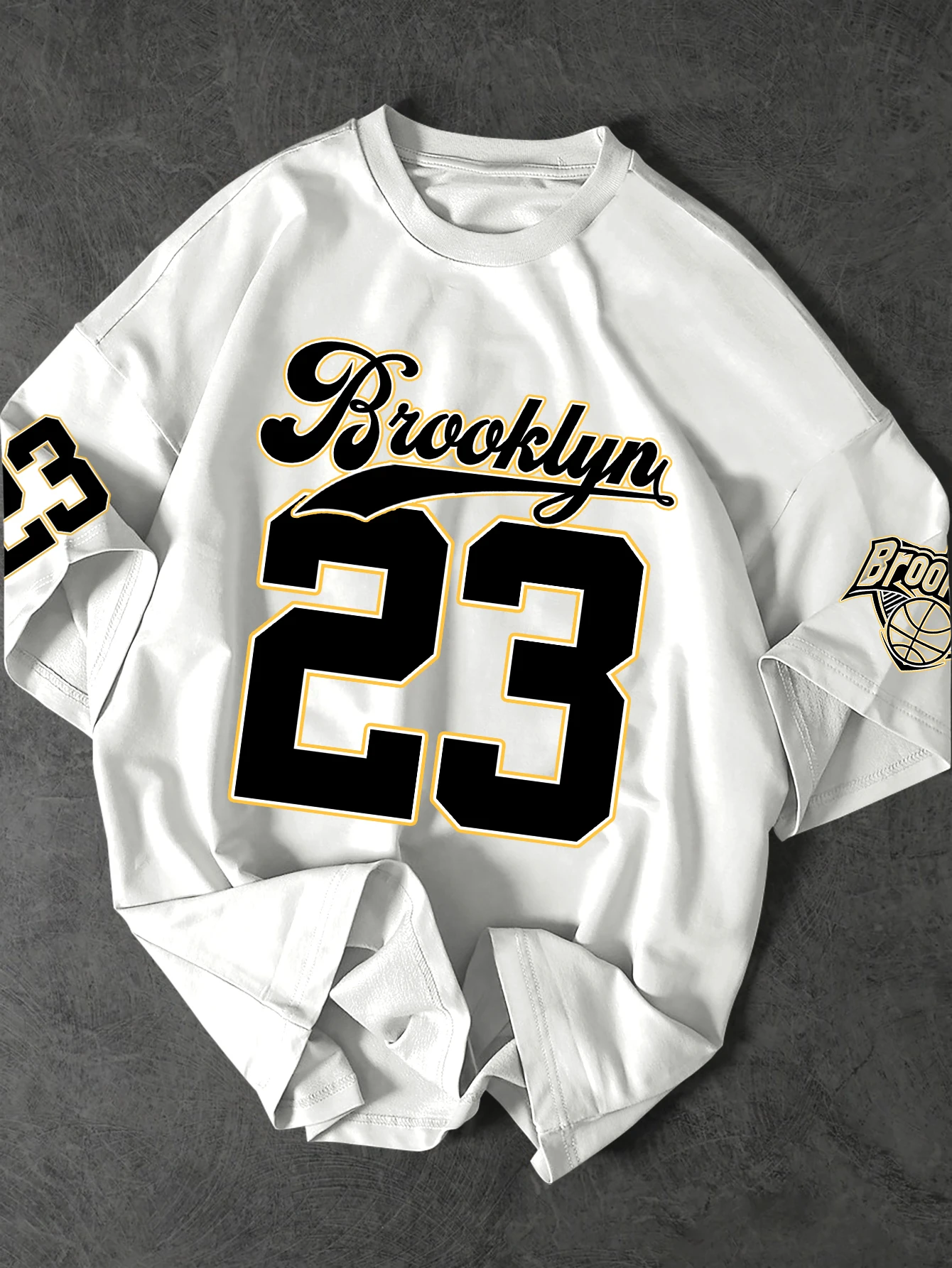 T-shirt surdimensionné pour homme, motif vintage Brooklyn 23, impression de lettres, vêtement de sport hip-hop, toutes saisons