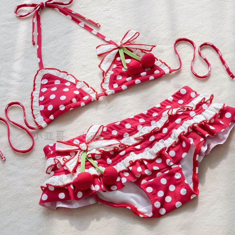 Maillot de bain japonais Kawaii pour filles, ensemble bikini imprimé mignon pour femmes, maillot de bain tendance à deux pièces, maillot de bain de plage pour femmes