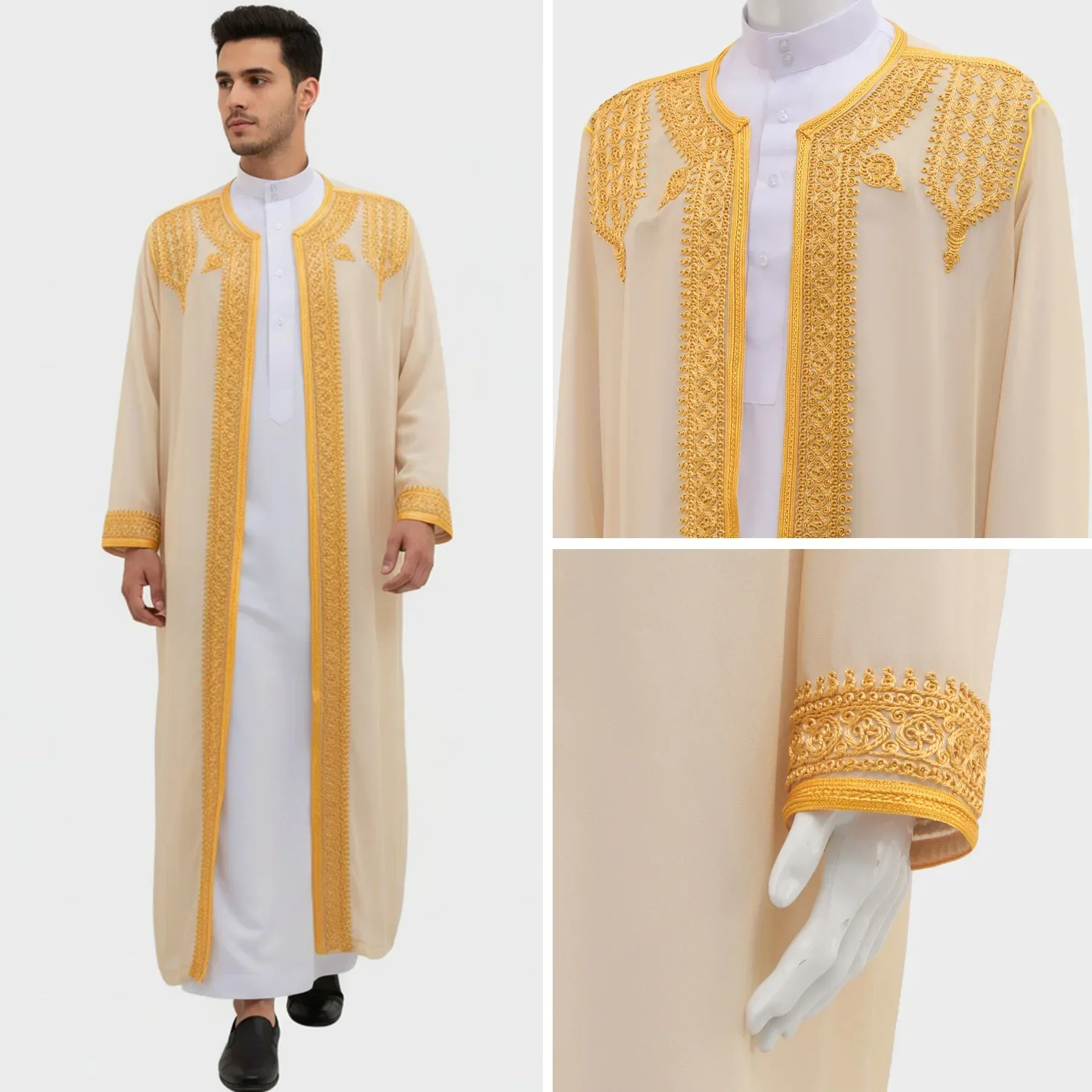 Robe traditionnelle arabe pour hommes, Robe brodée Thobe, ethnique du moyen-orient, Jubba Thobes Eid Djellaba, Kimono Abaya Thoub Dishdasha