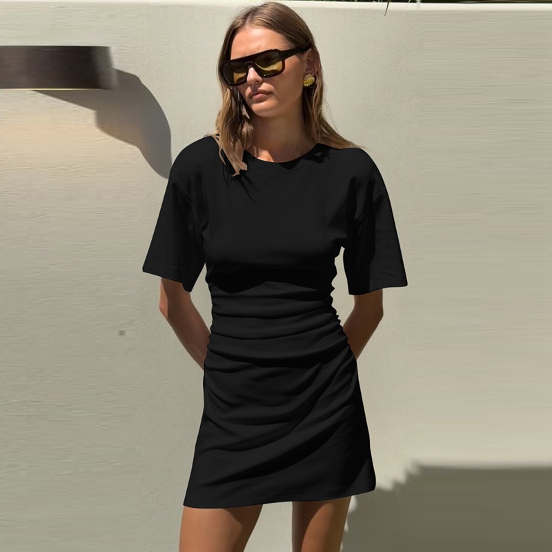 Vêtements pour femmes, nouveau produit d'automne 2026, à la mode et polyvalent, Simple, taille plissée et robe fine