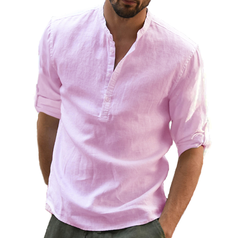 KB nouveaux hommes blouse décontractée coton lin chemise hauts amples à manches longues t-shirt printemps automne décontracté beaux hommes chemises