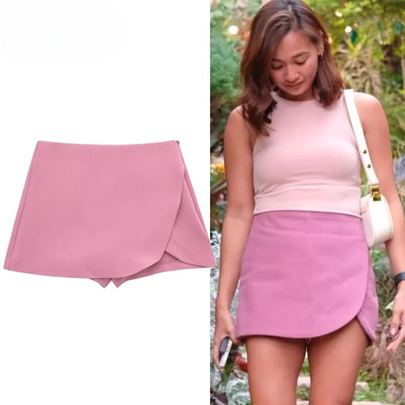 Jupe-short femme taille haute marron jupe pantalon élégant été rose noir Mini jupe short asymétrique décontracté blanc cassé jupe-short